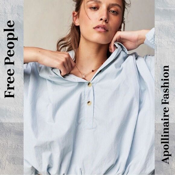 We The Free Tops - WE THE FREE NEWPORT STRIPPED BUBBLE SHIRT LARGE NEW BLUE WHITE